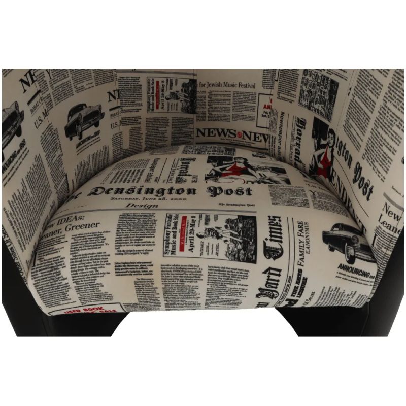 Elegantné kreslo, D-8 ekokoža čierna/látka vzor noviny