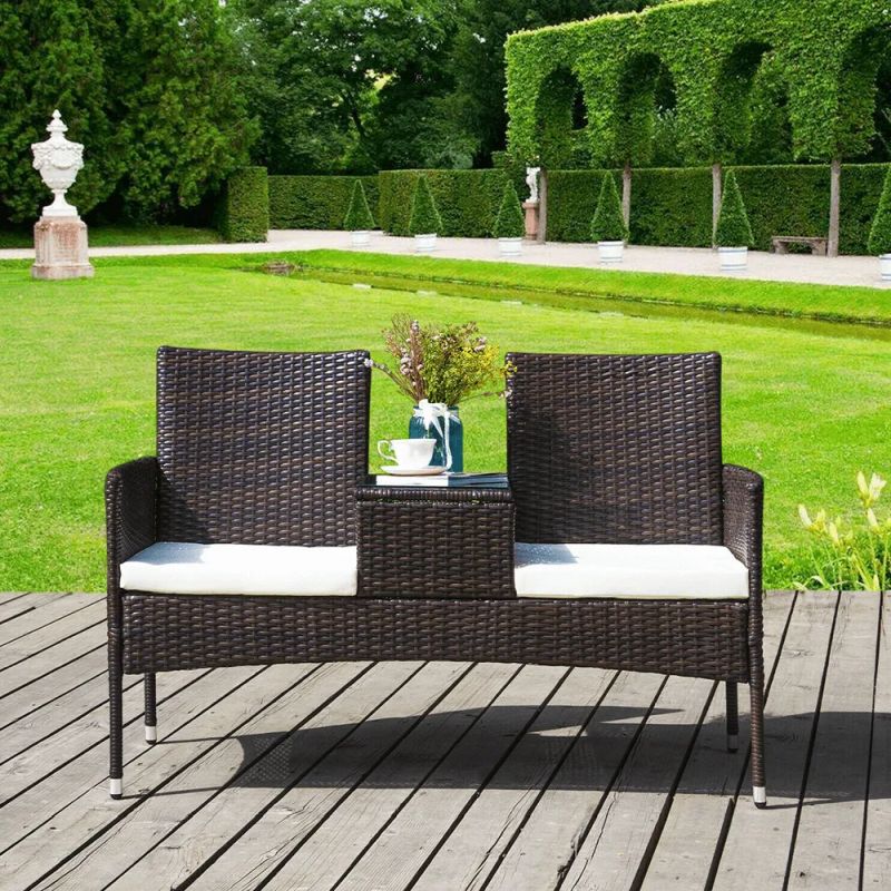 2-sed so stolikom s vankusmi, hnedá-krémová