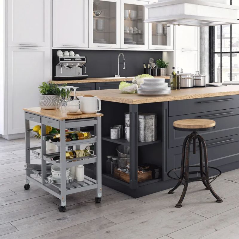 Servírovací vozík v decentnej sivej farbe