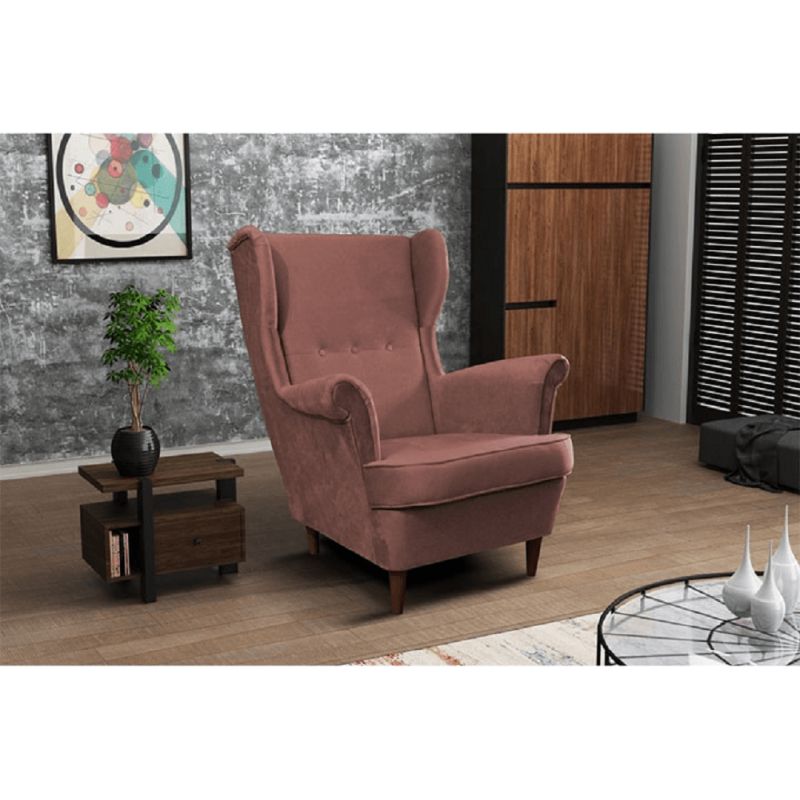 Moderné kreslo ušiak, staroružová/orech