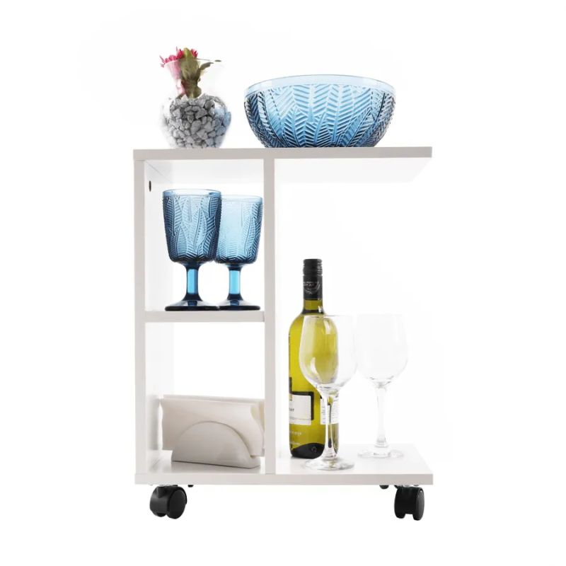 Príručný stolík na kolieskach z DTD biely