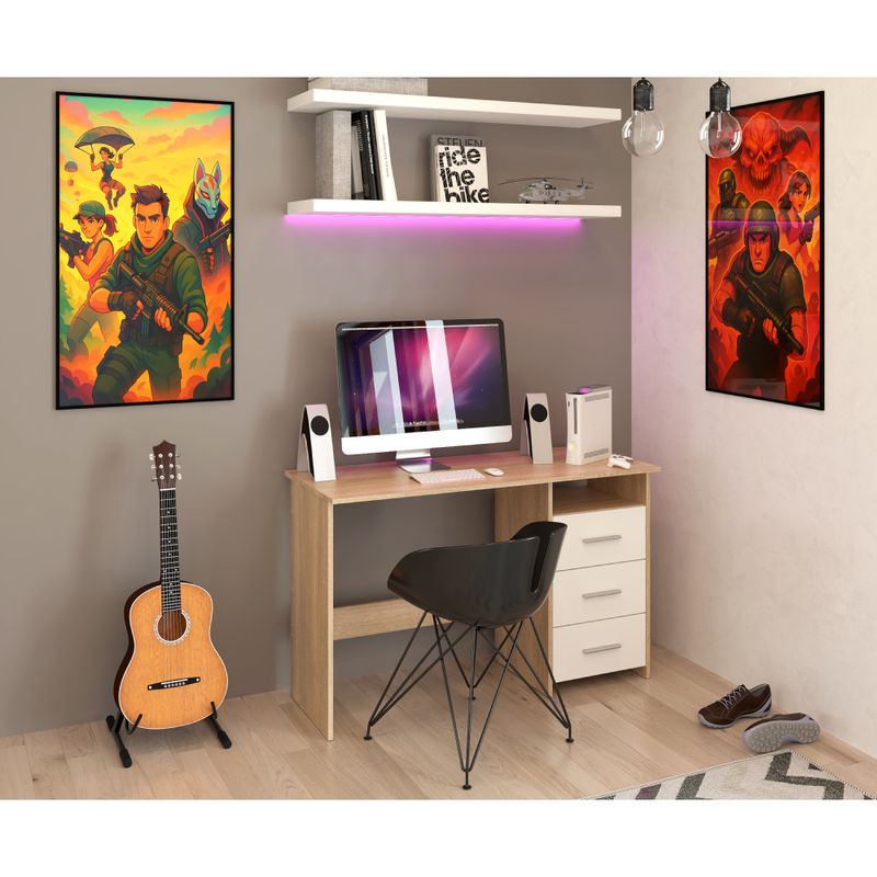 PC stôl jednoduchým dizajnom, dub sonoma-biela