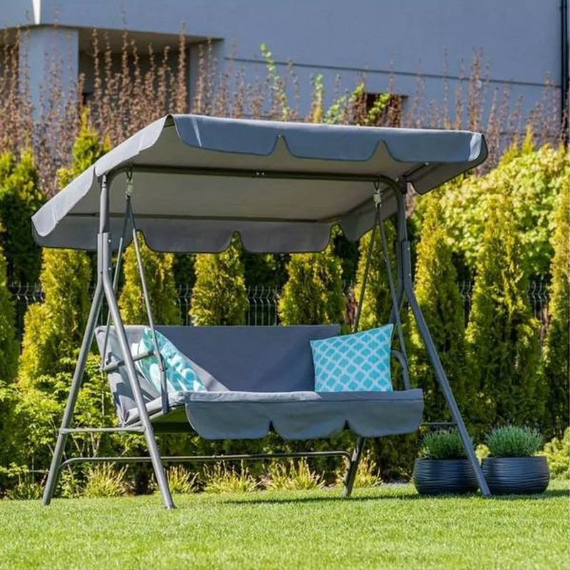 Záhradný hojdací trojsed so strieškou, tmavosivý