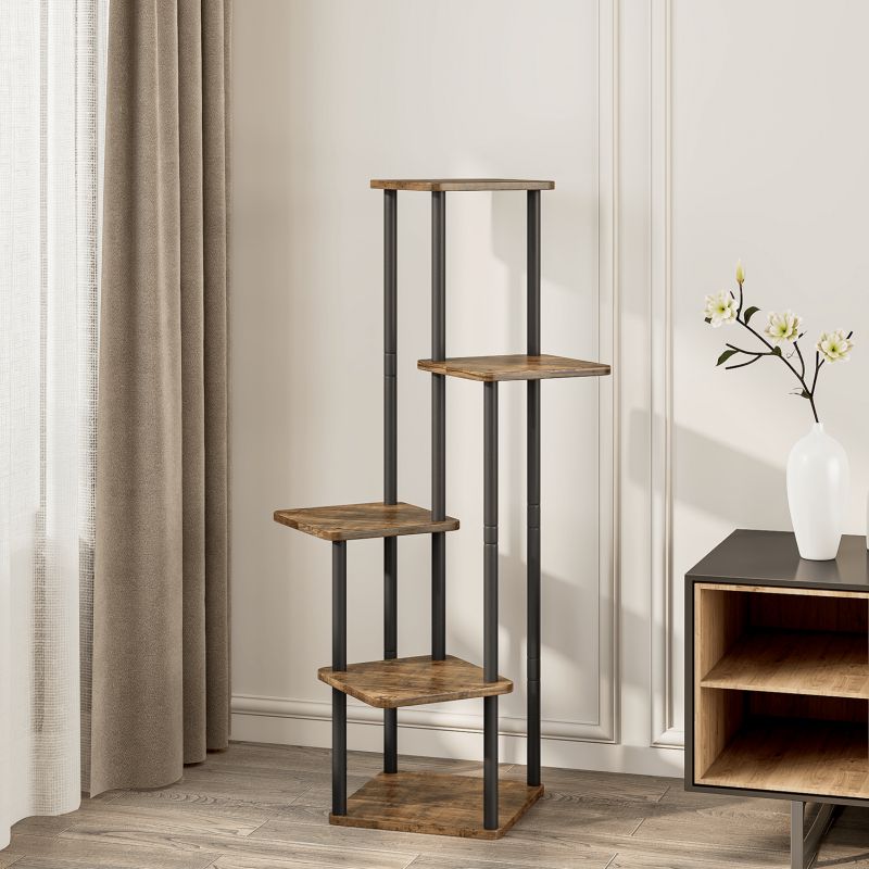 Viacúčelový a praktický kovový stojan na kvety, čierna/rustikálne drevo