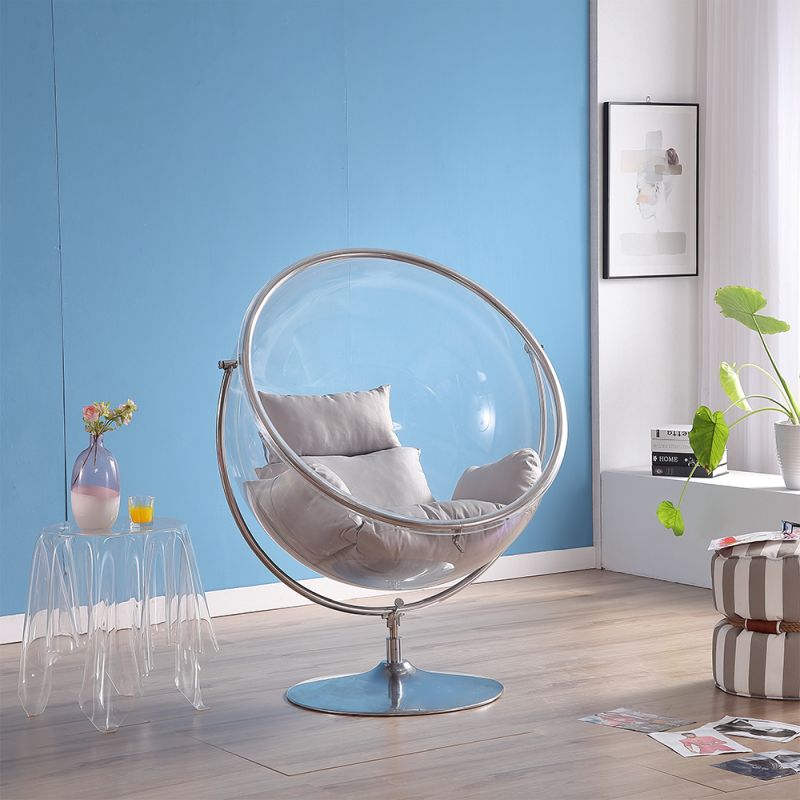 Kreslo so stojanom v modernom dizajne, transparentná-strieborná-sivá