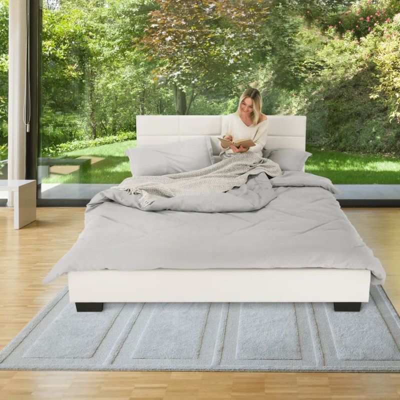 Manželská posteľ 160x200 v bielej textilnej koži