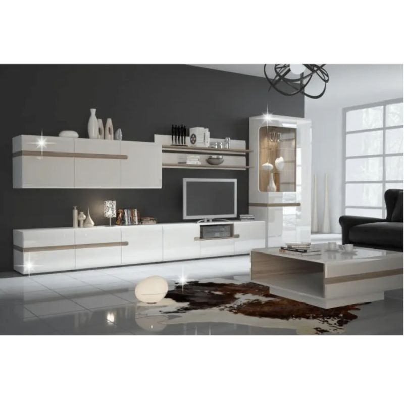 Komoda 3-dverová so sklom, dub sonoma tmavý -biela vysoký lesk