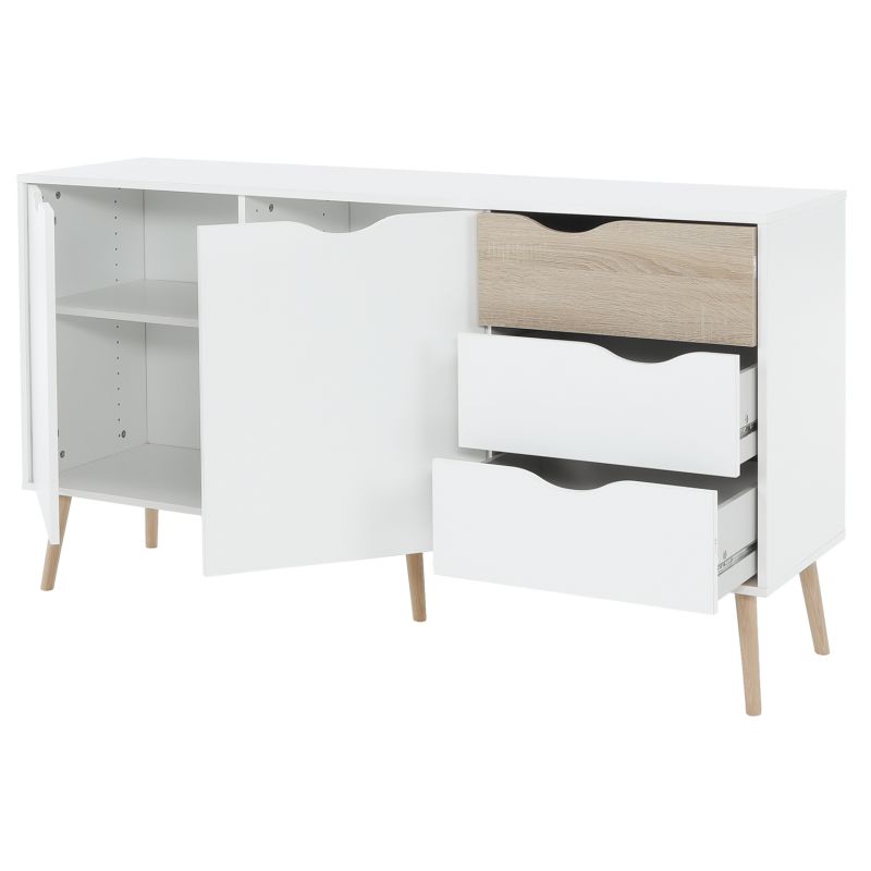 Moderná komoda 2 dverová, trojzásuvková, dub sonoma-biela