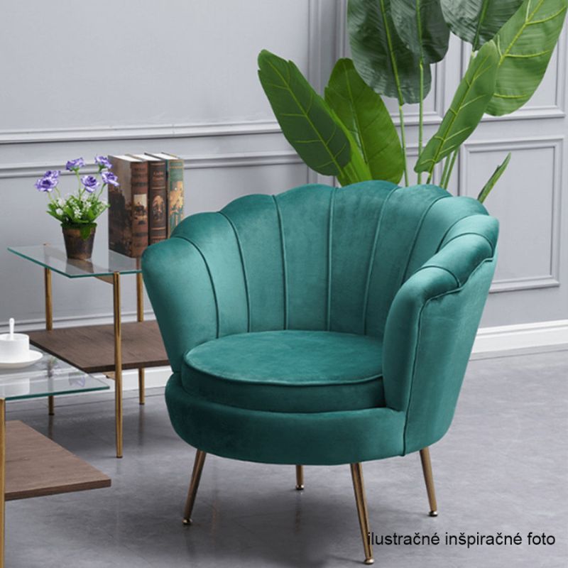 Kreslo v štýle Art-deco, smaragdová Velvet látka-gold chróm-zlatý