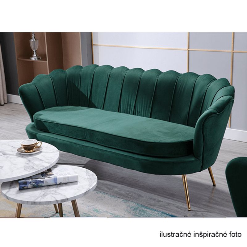 Lavica v štýle Art-deco, smaragdová Velvet látka-gold chróm-zlatý