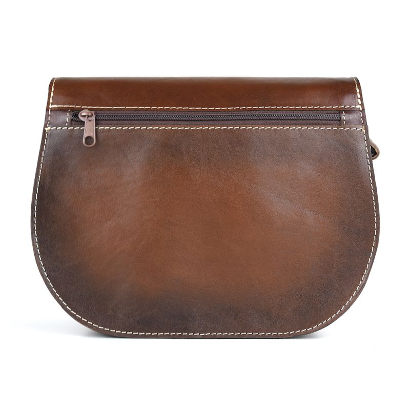 Módna kožená kabelka s výšivkou MEDUSA 2, ručne tieňovaná v tmavo hnedej farbe