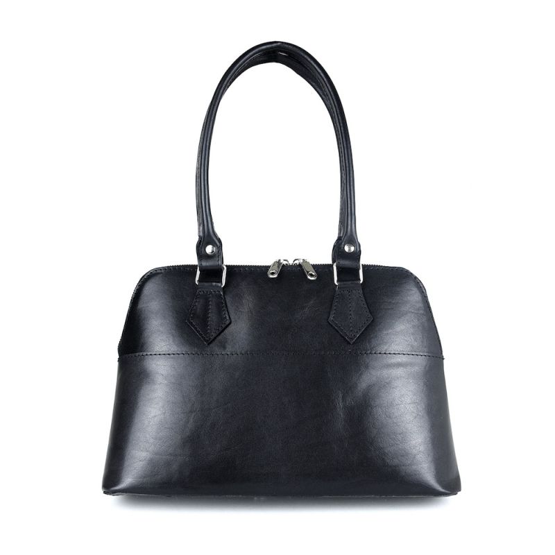 Módna nadčasová kožená kabelka z pravej kože v čiernej farbe