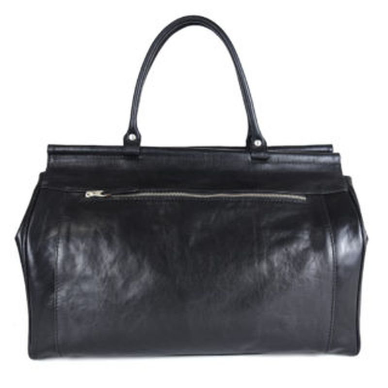 Módna kožená cestovná kabela s bohatou výbavou v čiernej farbe