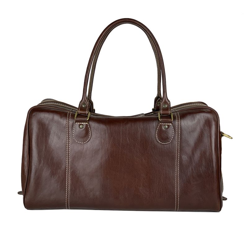 Kožená cestovná kabela v tmavo hnedej farbe