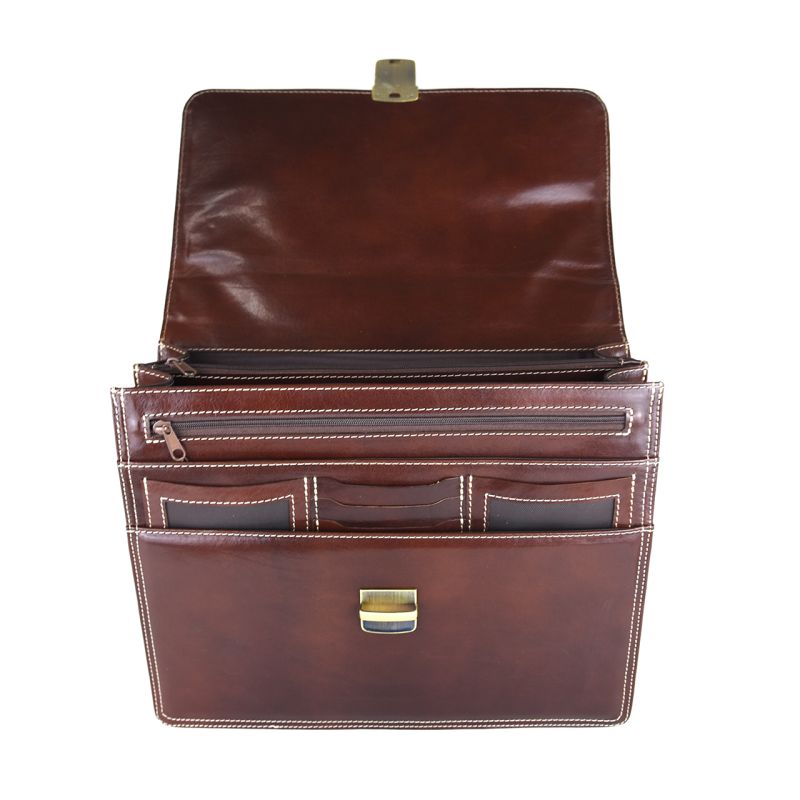 Luxusná perfektná kožená aktovka v hnedej farbe