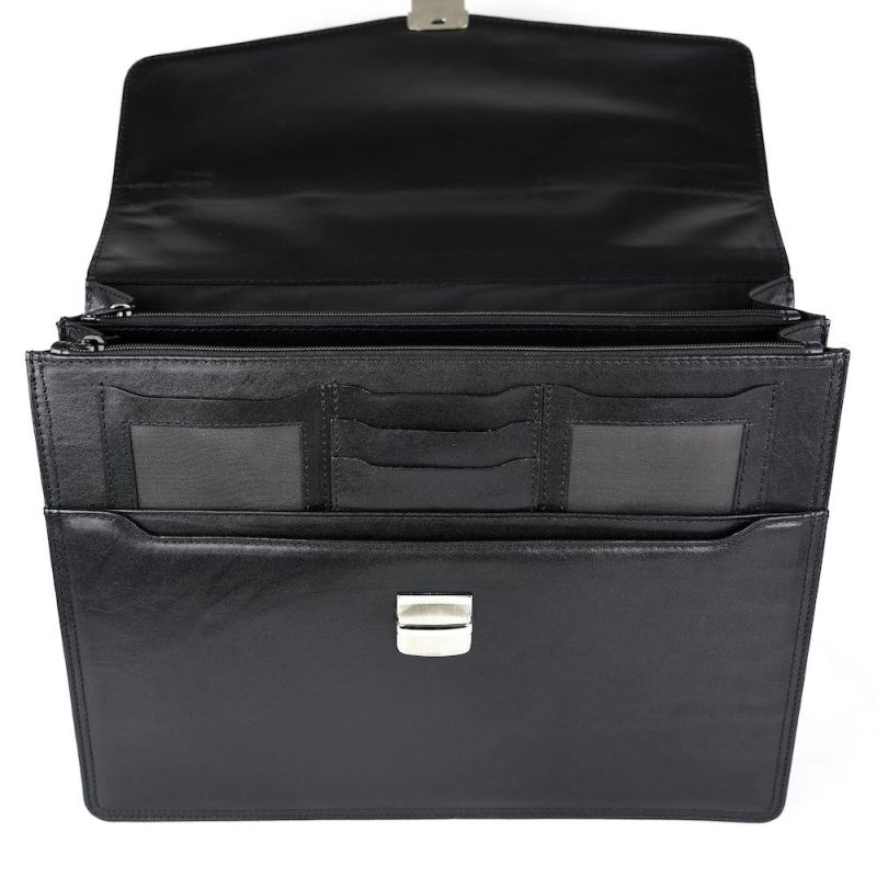 Luxusná moderná kožená aktovka z pravej kože v čiernej farbe