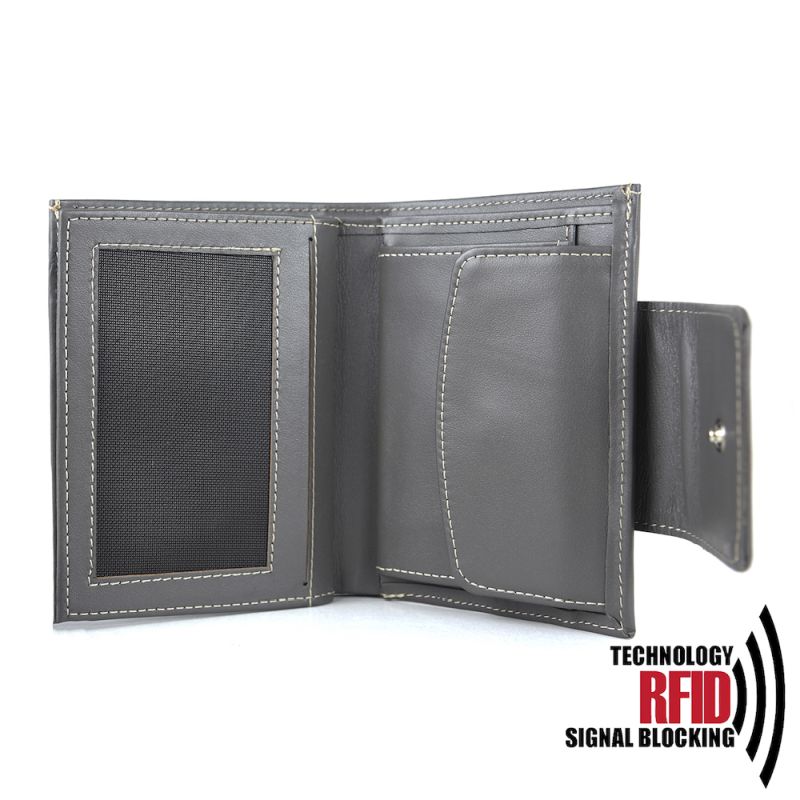 Kožená RFID peňaženka vybavená blokáciou RFID-NFC, šedá farba 8211