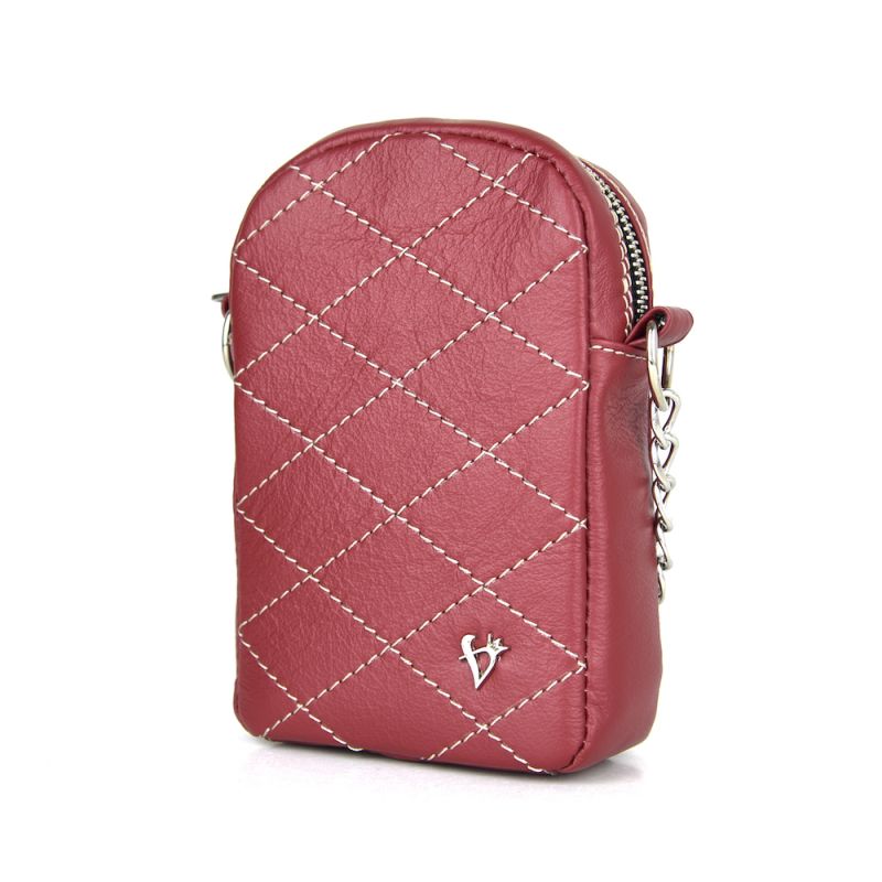 Malá kožená kabelka na mobil v bordovej farbe