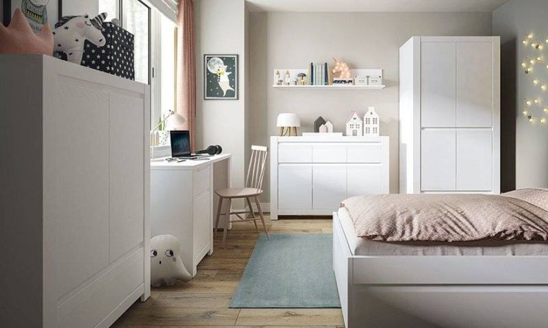 Elegantná komoda zásuvka a 2x dvierka, biela alpin supermat