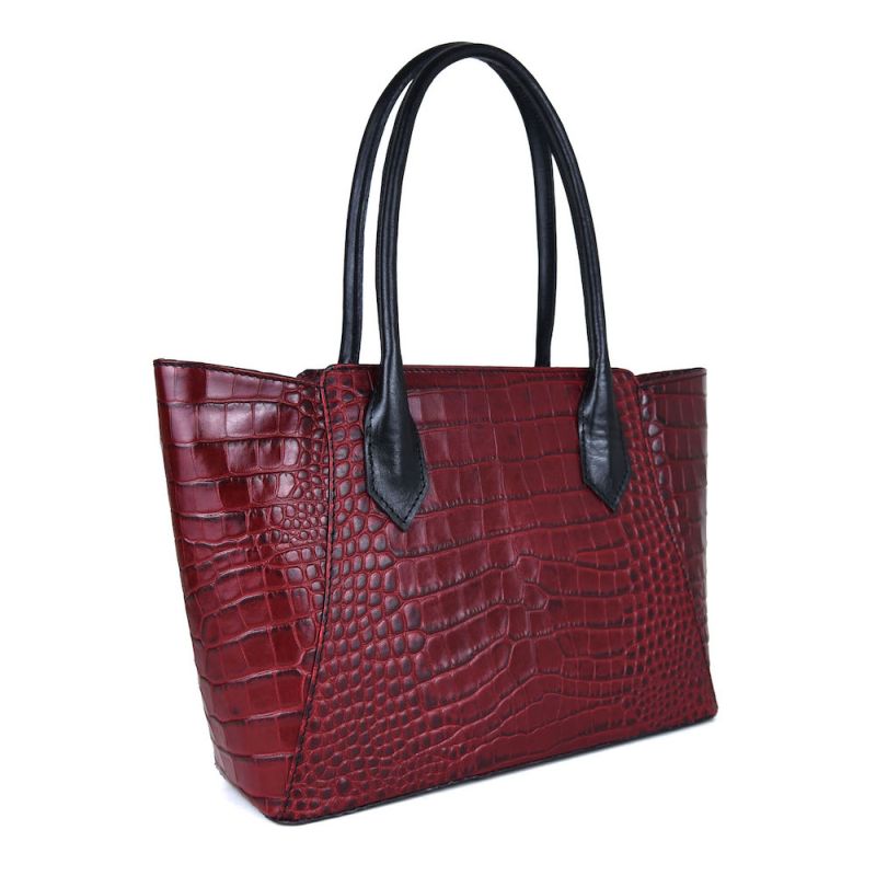 Dámska kabelka z pravej hovädzej kože s dezénom krokodíla v bordovej farbe