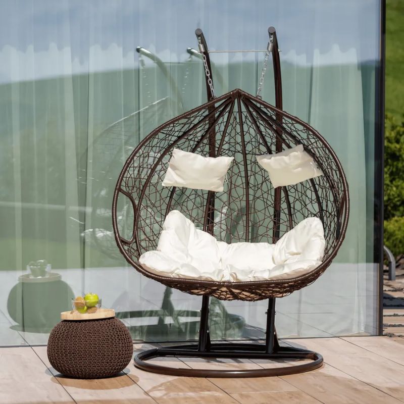 Závesné dvojkreslo-2 s moderným dizajnom hnedá-krémová