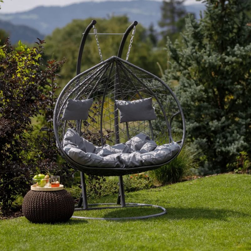 Závesné dvojkreslo-2 s moderným dizajnom sivá