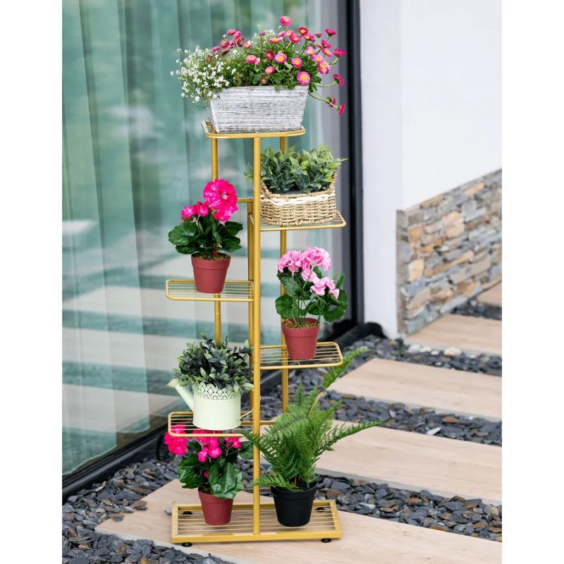 Kovový stojan na kvety, zlatý