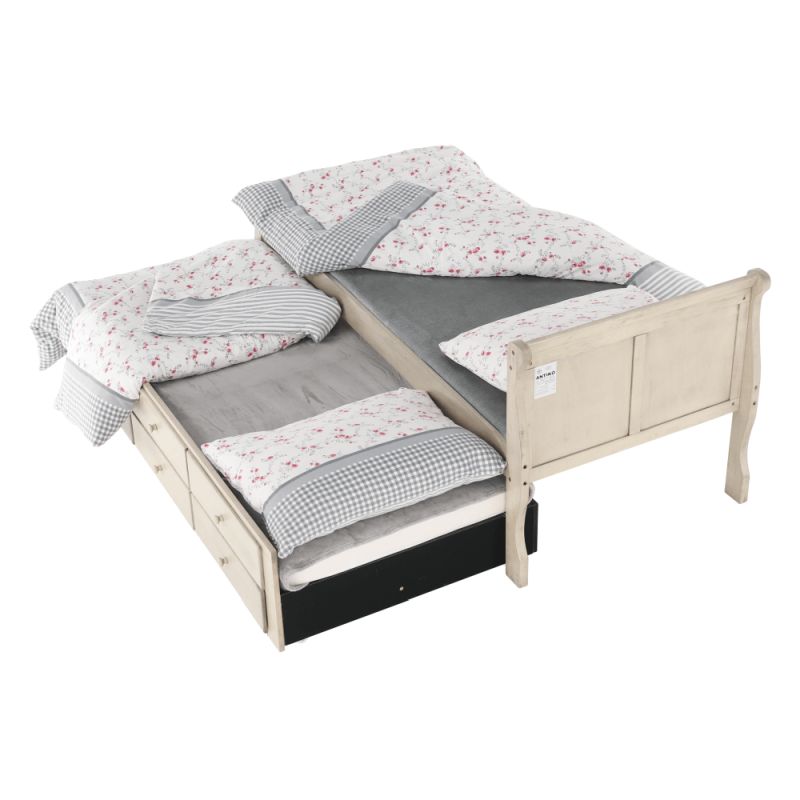 Posteľ s prístelkou, antická biela, 90x200