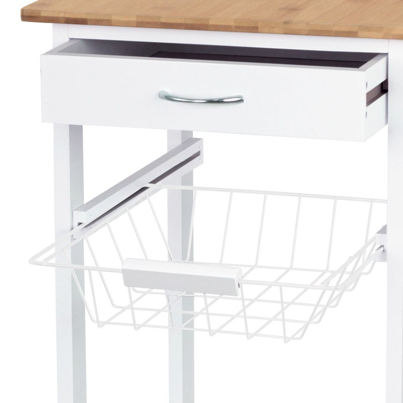 Bambusový regál na kolieskach lakovaný matnou bielou farbou