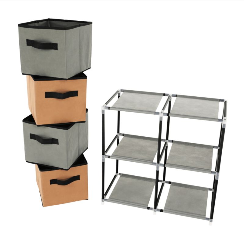 Komoda s látkovými šuplíkmi, čierna-hnedá-sivá, TYP 1