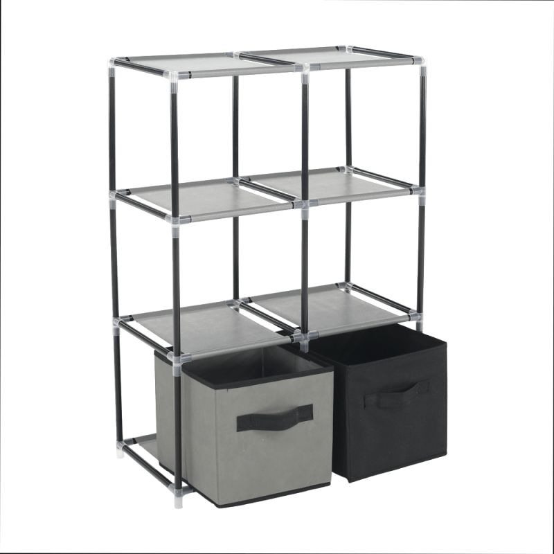 Komoda s látkovými šuplíkmi, čierna-hnedá-sivá, TYP 2