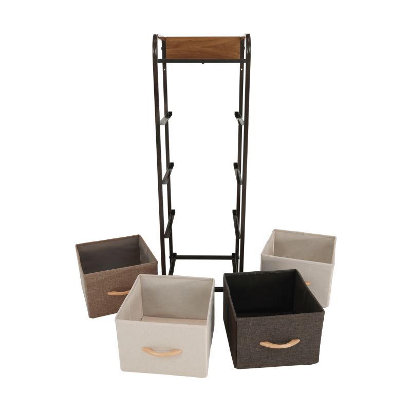 Komoda s látkovými šuplíkmi, čierna-béžová-svetlohnedá-tmavohnedá, TYP 1