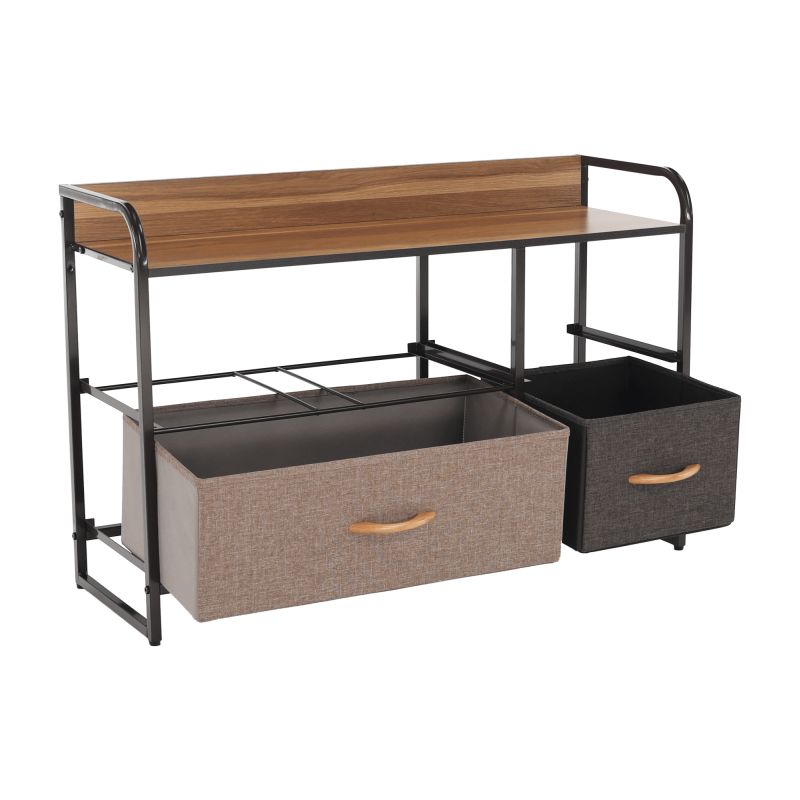 Komoda s látkovými šuplíkmi, čierna-béžová-svetlohnedá-tmavohnedá, TYP 4