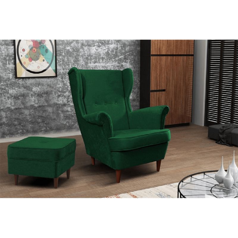 Taburet v nadčasovom dizajne, zelená-orech