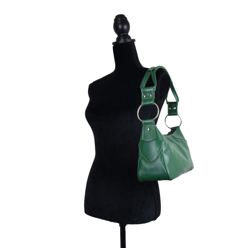 Módna kožená kabelka na rameno v zelenej farbe
