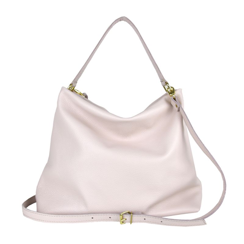 Módna vrecovitá kožená kabelka v ružovej farbe