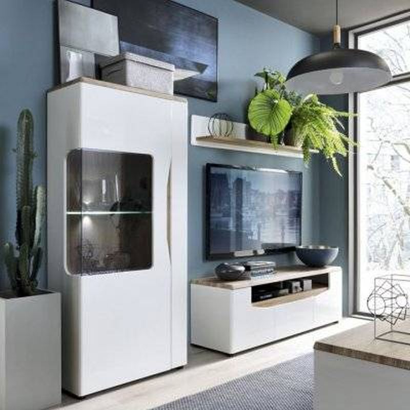 Televízny stolík TOLF01, biela alpská-dub stirling