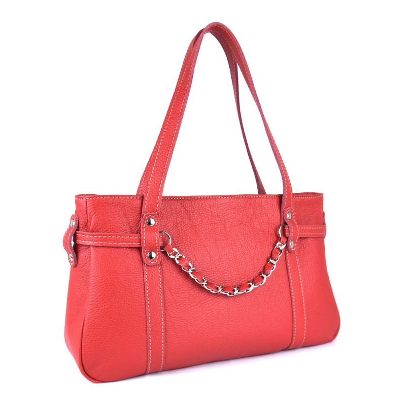 Dámska kožená kabelka z pravej kože, červená farba