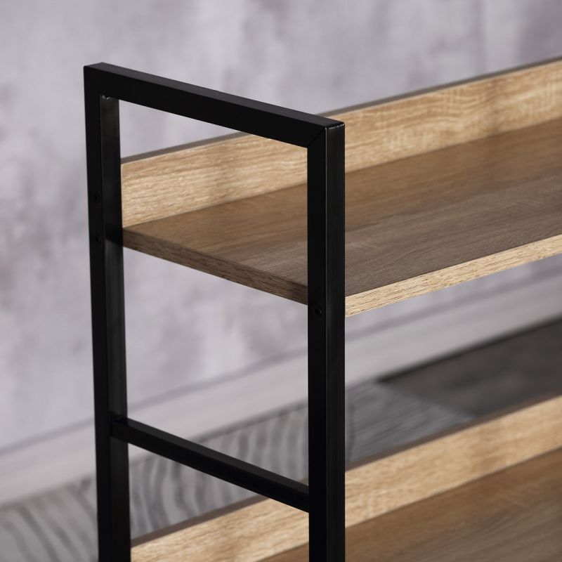 Regál kovový s MDF, 4 police, dekor dub-čierny lak