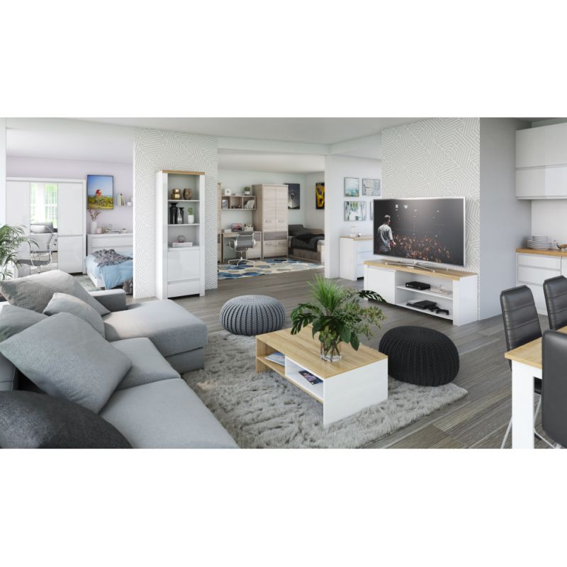 TV stolík 1D/160 v bielom lesku