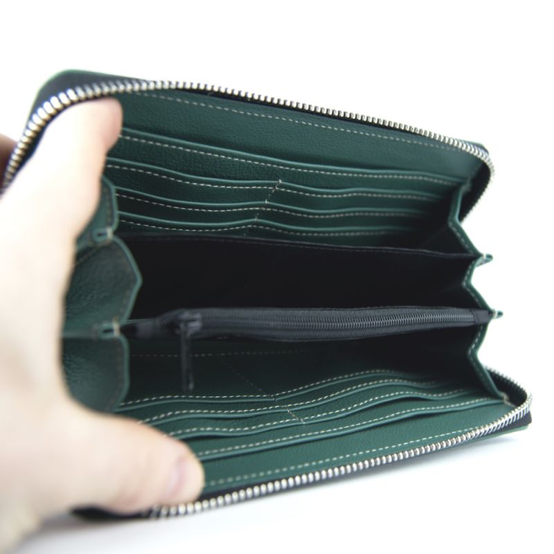 Módna dámska vyšívaná kožená peňaženka č.8606 s motívom Včeličiek, zelená farba