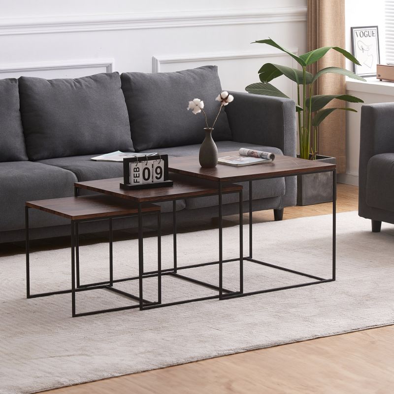 Set 3 ks odkladacích stolíkov, MDF doska, dekor orech