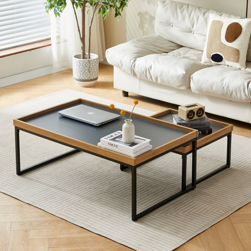 Konferenčný stolík, doska šedá s dekoratívnou hranou divoký dub, 100x60