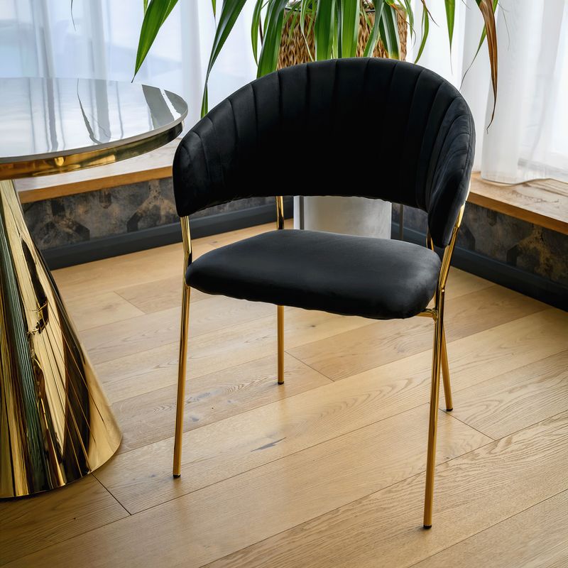 Dizajnové jedálenské kreslo, čierna Velvet látka/gold chróm zlatý