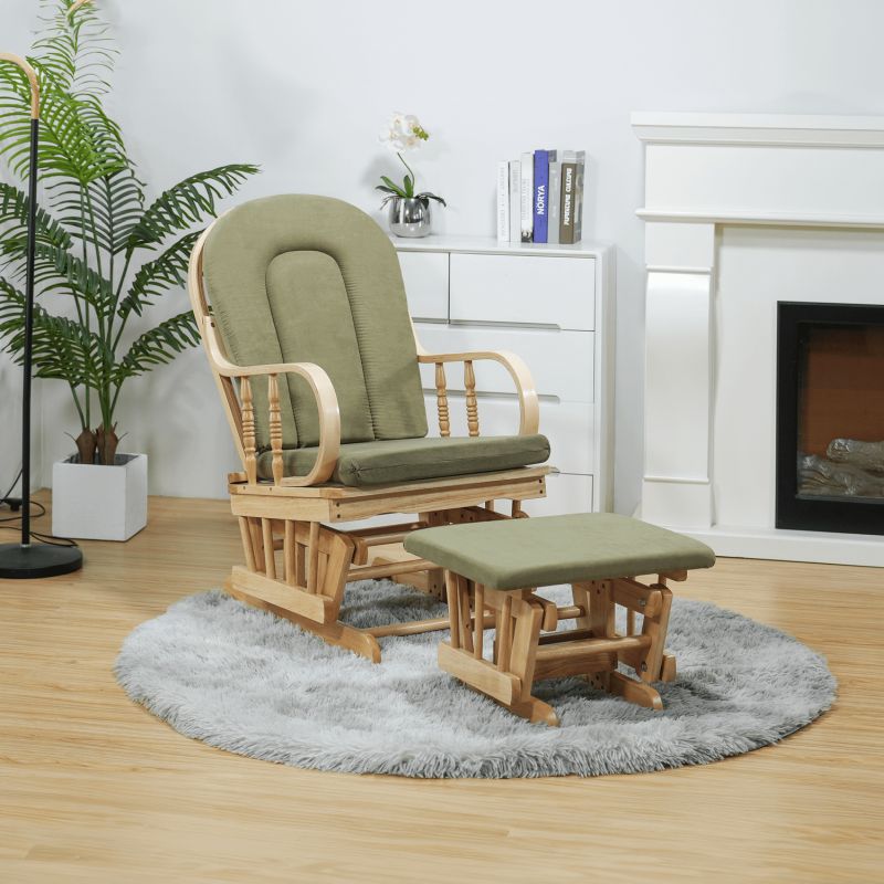 Hojdacie kreslo s podnožou, prírodná-zelená