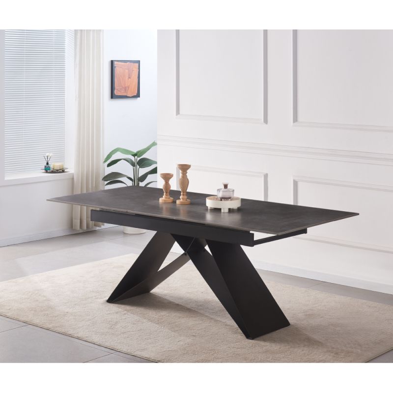 Jedálenský rozkladací stôl betón-čierna, 160-200 cm
