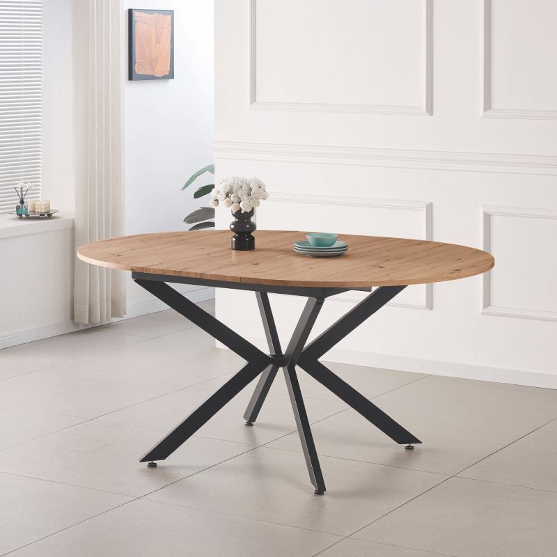 Okrúhly jedálenský rozkladací stôl, dub artisan-čierna, 120-160 cm