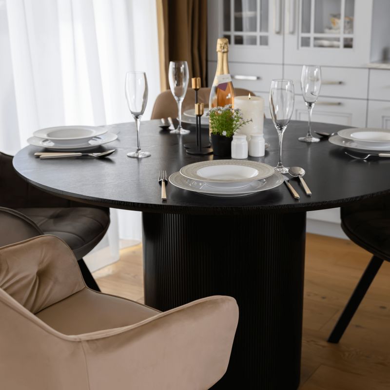 Jedálenský stôl, čierna MDF, priemer 120 cm