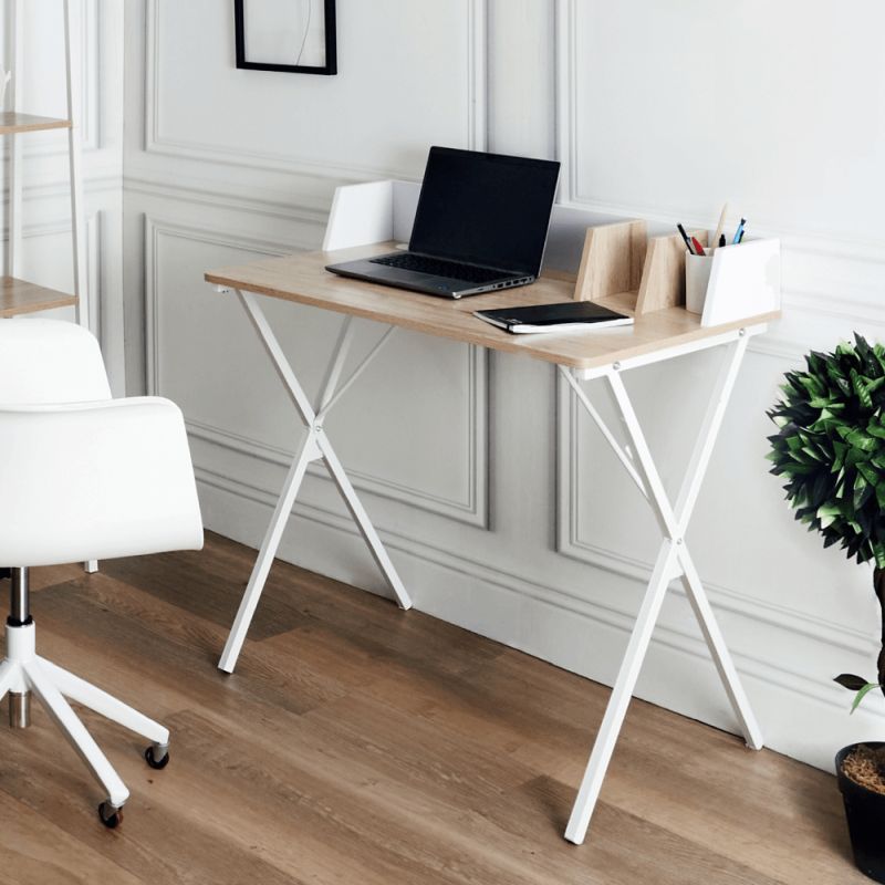 Jednoduchý praktický PC stôl, dub svetlý-biela