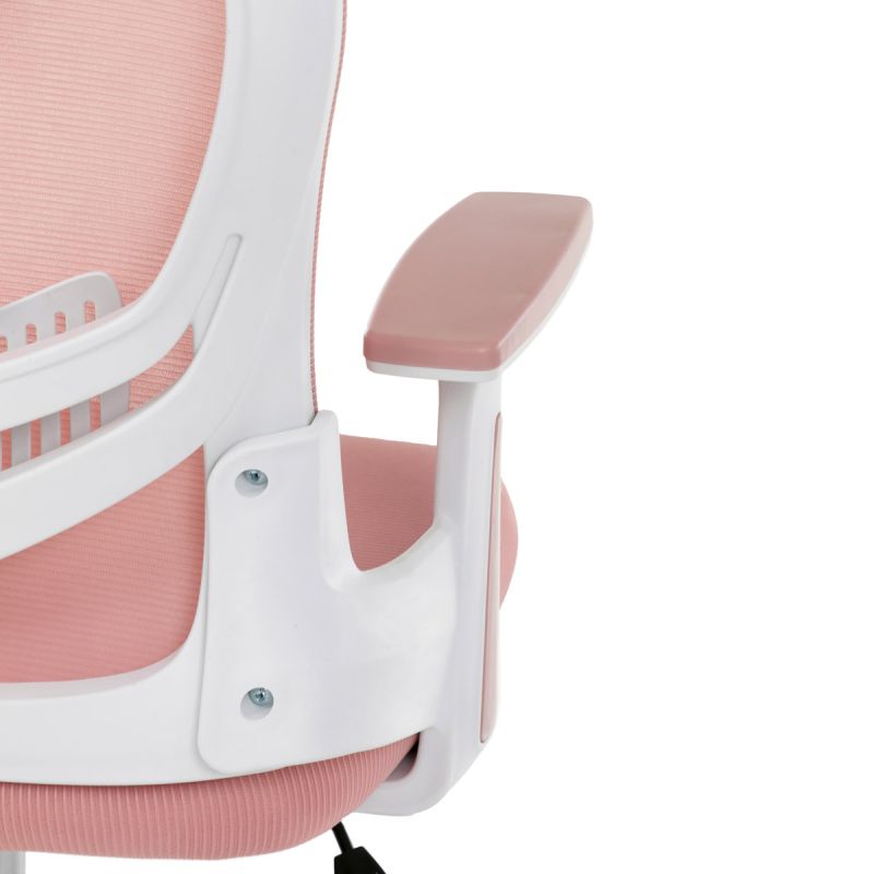 Kancelárska stolička, ružová sieťovina, biely plast